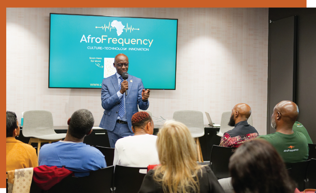 A speaker addressing the AfroFrequency audience